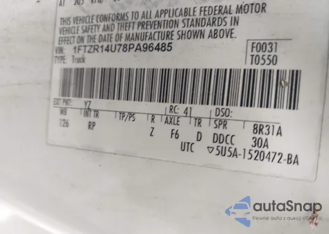 2008 Ford Ranger Xl/Xlt из США, поврежденный, VIN 1FTZR14U78PA96485